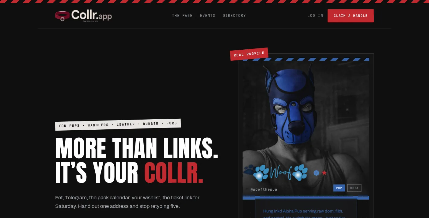 The Collr.app homepage